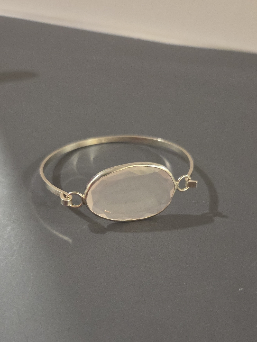 Silver 925Bangle Bracelet with Pale Pink Faceted Oval Stone